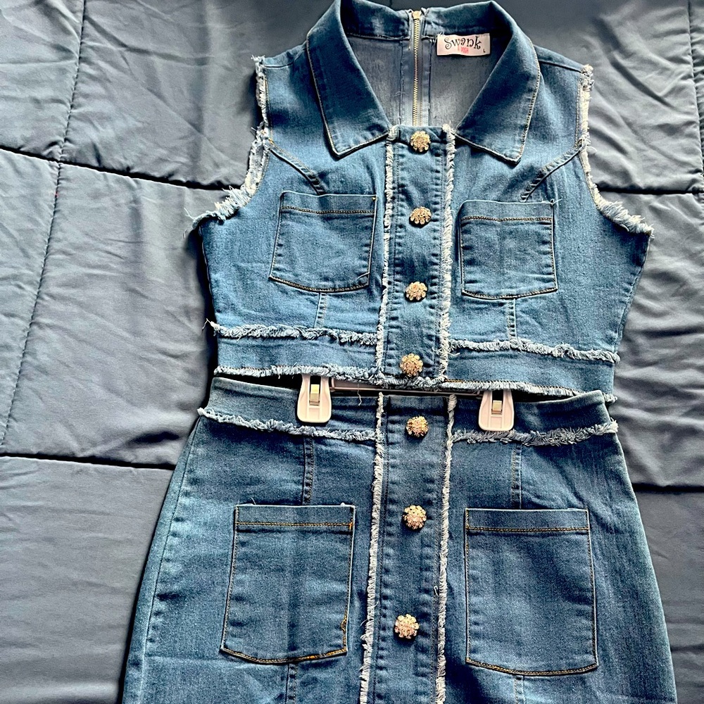 2 piece denim skirt set